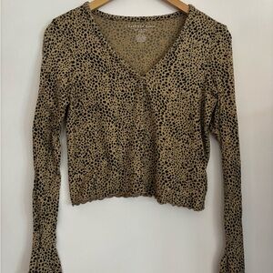 AE Leopard Print Long Sleeve Button DownTop